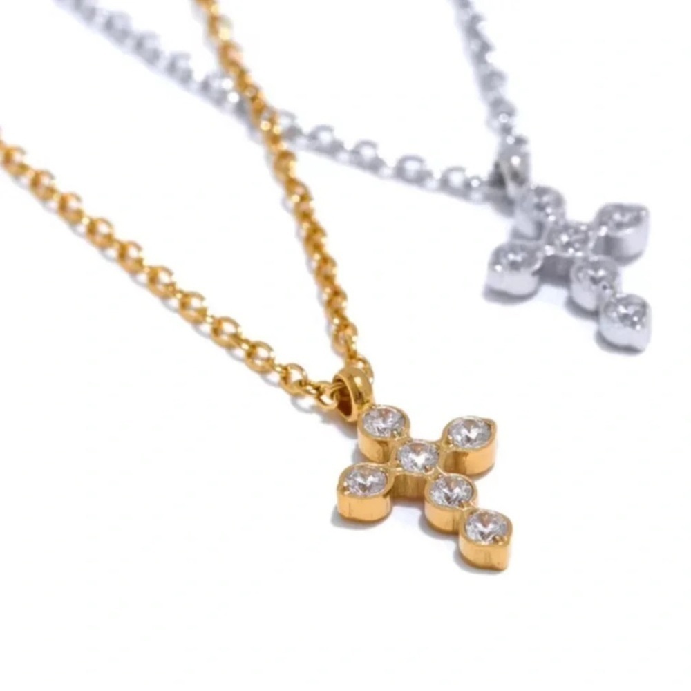 Anthropologie Barbara Cross Silver Stainless Steel Waterproof Necklace - Picture 3 of 10